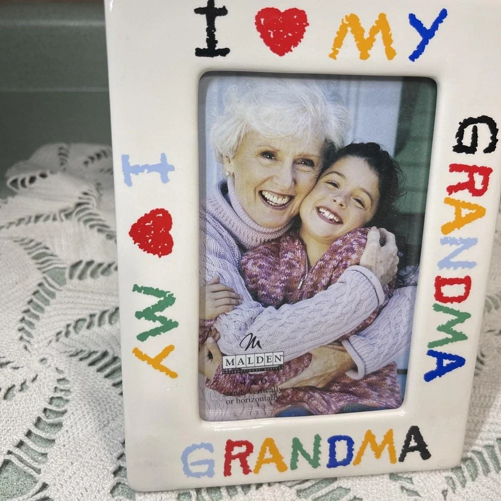 90s Vintage I Love My Grandma Ceramic Picture Frame 4x6 Photo Colorful Malden
